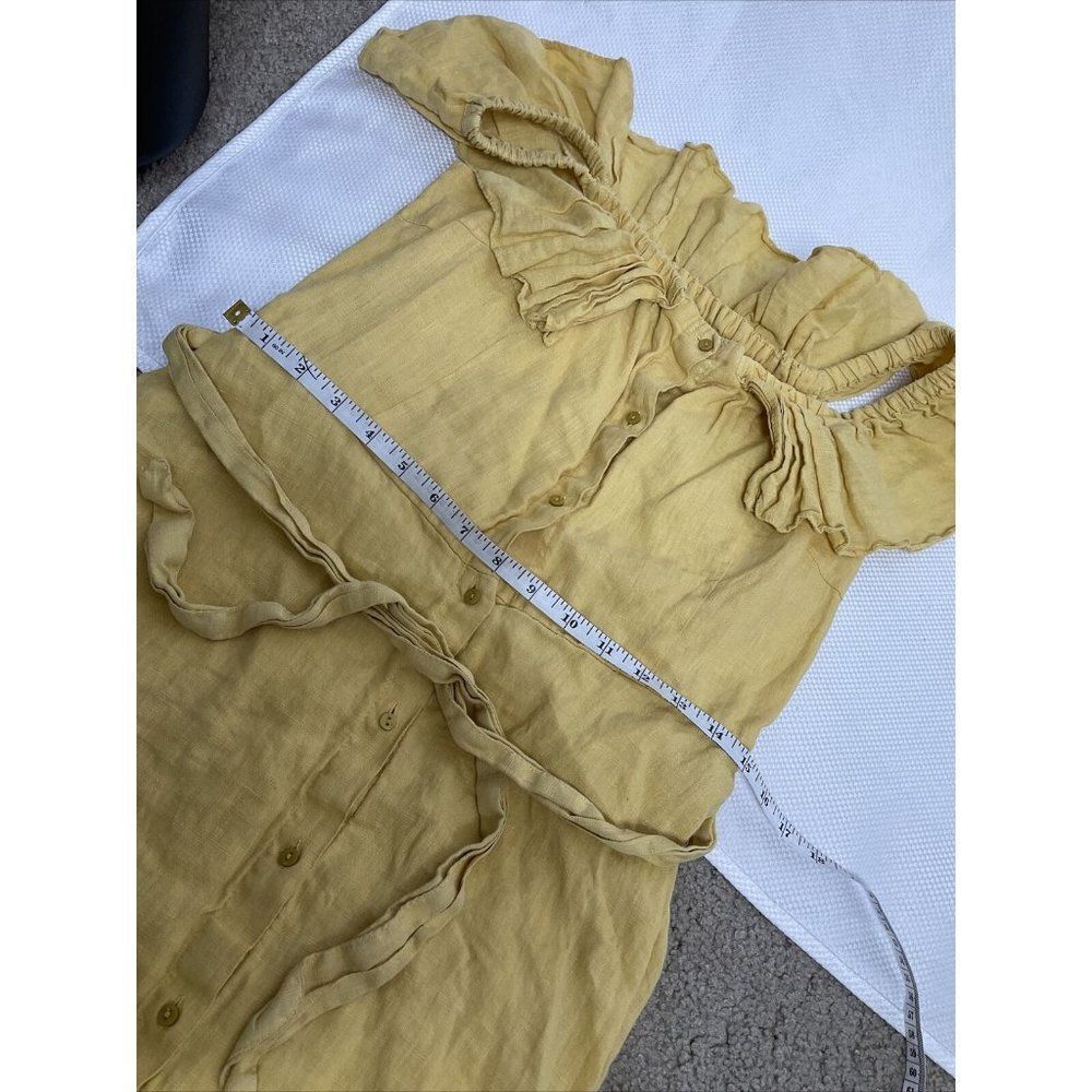 Zara Large Boho Off Shoulder Knee Length Yellow Linen Dress Date Night Romantic - Picture 7 of 8